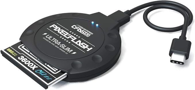 PixelFlash CFast 2.0 Card Reader USB C (Black) - Memory Card Adapter with Cabled Type-C USB 3.1 Gen 2, Up to 10Gbps File Transfer, Ultra-Slim & Anti-Slip Rubber Shell, Compatible with Most Brands & OS