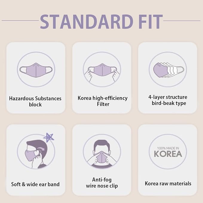 [10 Pcs] Arte Korea Face Mask for Adults – Bird Beak type 2D Protective Health Face Mask for Dust and Smoke – 4-Layer Protective Filter – Ideal Fit for Comfortable Wear - Gray