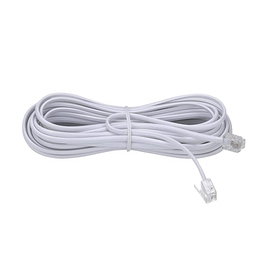 25Feet Long Telephone Extension Cord Phone Cable Line Wire, with Standard RJ11 Plug and 1 in-Line Couplers and 20 Cable Clip Holders-White