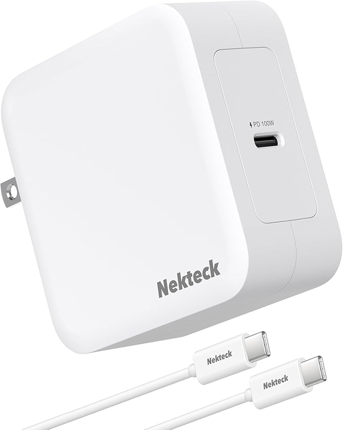 Nekteck Mac Book Pro Charger [GaN Ⅳ], 100W USB C Charger, Compact and Foldable Fast Charging Compatible with MacBook Pro/Air, iPad Pro and All USB C Devices, 6.6 ft USB C to USB C Cable Included