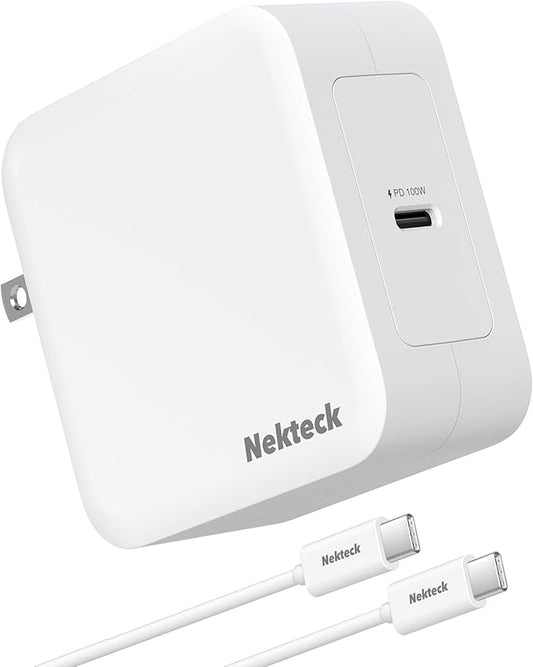 Nekteck Mac Book Pro Charger [GaN Ⅳ], 100W USB C Charger, Compact and Foldable Fast Charging Compatible with MacBook Pro/Air, iPad Pro and All USB C Devices, 6.6 ft USB C to USB C Cable Included