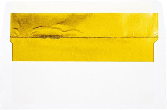 LUXPaper #10 Foil Lined Business Envelopes | Peel & Press | 4 1/8" x 9 1/2" | White w/Gold LUX Lining | 60lb. Text | 50 Qty