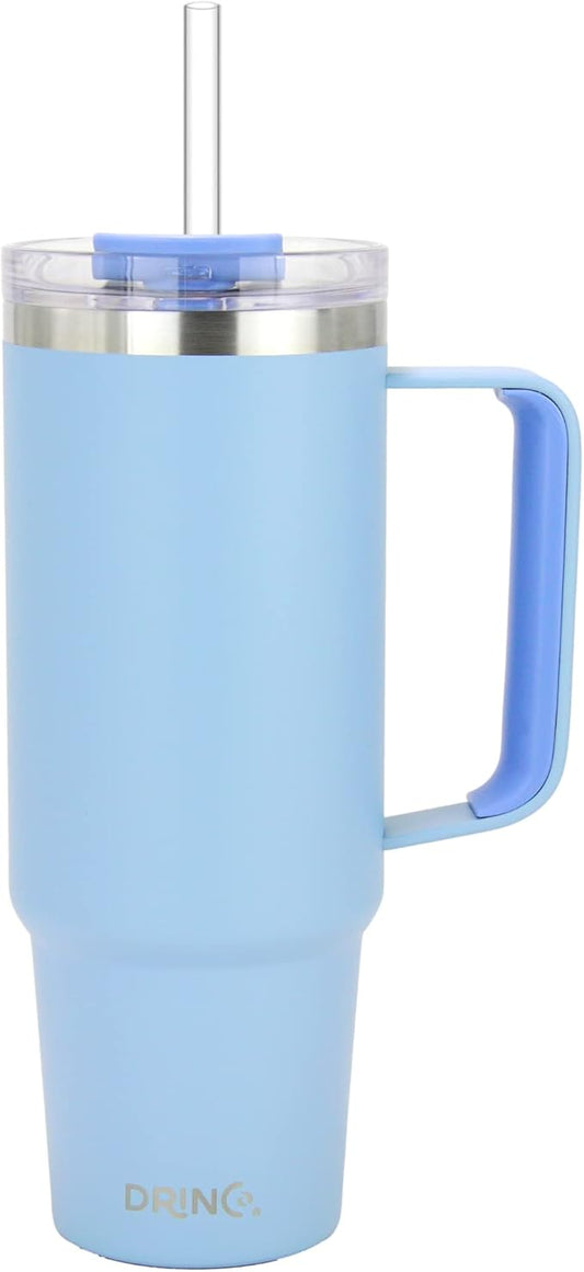 Drinco 40oz 30 oz Tumbler with Handle, Straw Lid, Insulated Stainless Steel Travel Mug Water Bottle Ice Coffee Cup For Cold and Hot, BigSur (30oz, Sky Blue)