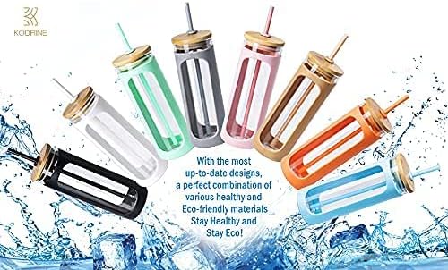 Kodrine 20oz Glass Tumbler with Straw and Lid, Iced Coffee Cups with Bamboo Lids, Glass Cups for Cold Drinks, Smoothie Cup with Silicone Sleeve for Travel, Work, BPA FREE-DaiquiriGreen