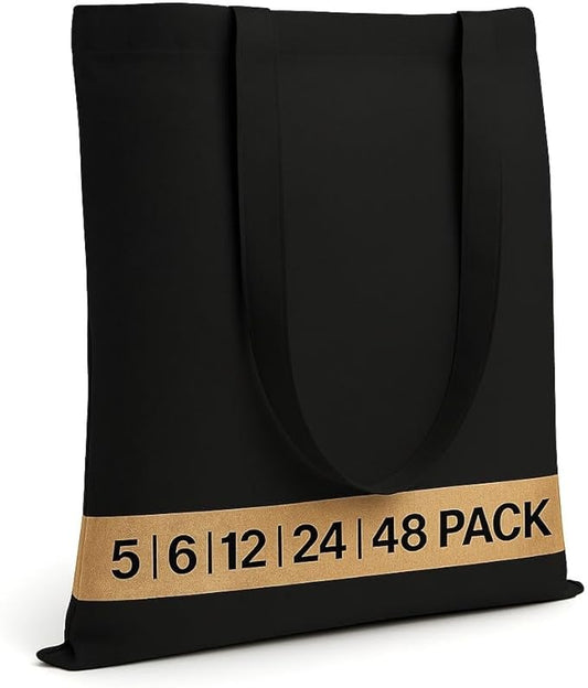 Salt Earth Pack of 5 | 6 | 12 | 24 | 48 – 100% Cotton Reusable Tote Bags – Bulk Grocery, Shopping, DIY, Beach & Gift Use