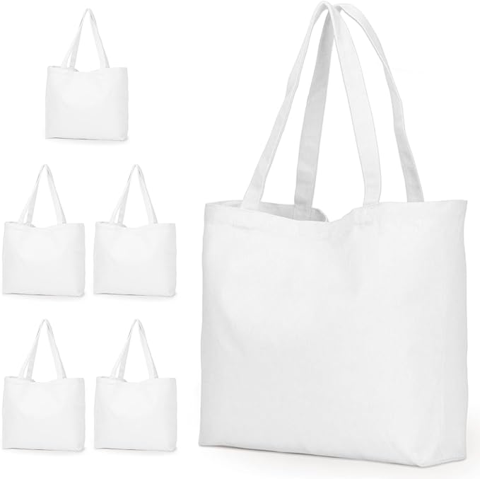 Koolmox Blank Canvas Tote Bags Wholesale White Plain Bags for Decorating, Heat Transfer, Printing, DIY, Crafts, Reusable Washable Canvas Shopping Totes for Women Groceries, 6 Pack, 17x13x3.9inch