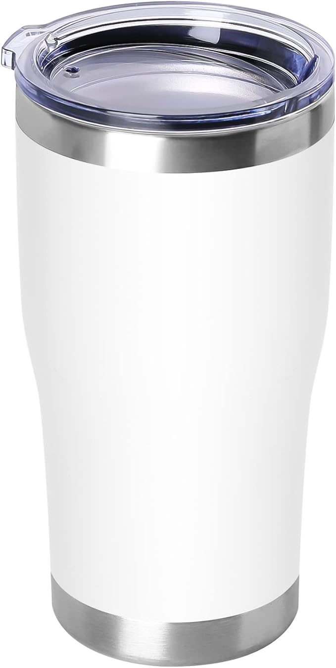 DOMICARE 20oz Tumbler with Lid Stainless Steel Tumblers Bulk, Double Wall Vacuum Insulated Coffee Travel Mug Powder Coated Tumbler, 1 Count (Pack of 1) White