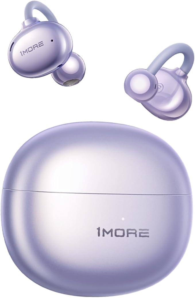 1MORE S20 Open Ear Headphones, Lightweight Comfort Clip-On Wireless Earbuds, 30H Playtime Bluetooth 5.4 Headphones with 4 ENC Microphones, IPX5 Water Resistance, Secure Fit for Sports Workout, Purple