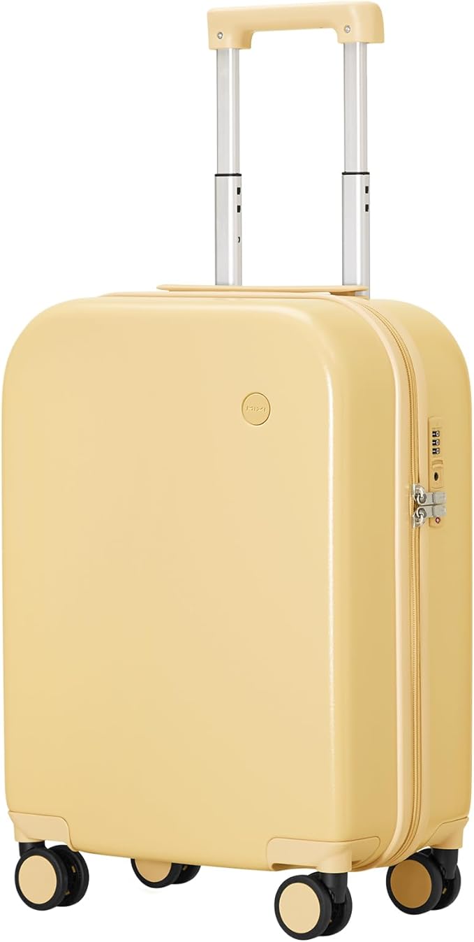 mixi Carry on Luggage, 20'' Suitcase Spinner Wheels Luggage Hardshell Lightweight Rolling Suitcases PC with Cover & TSA Lock for Business Travel, Lark Yellow