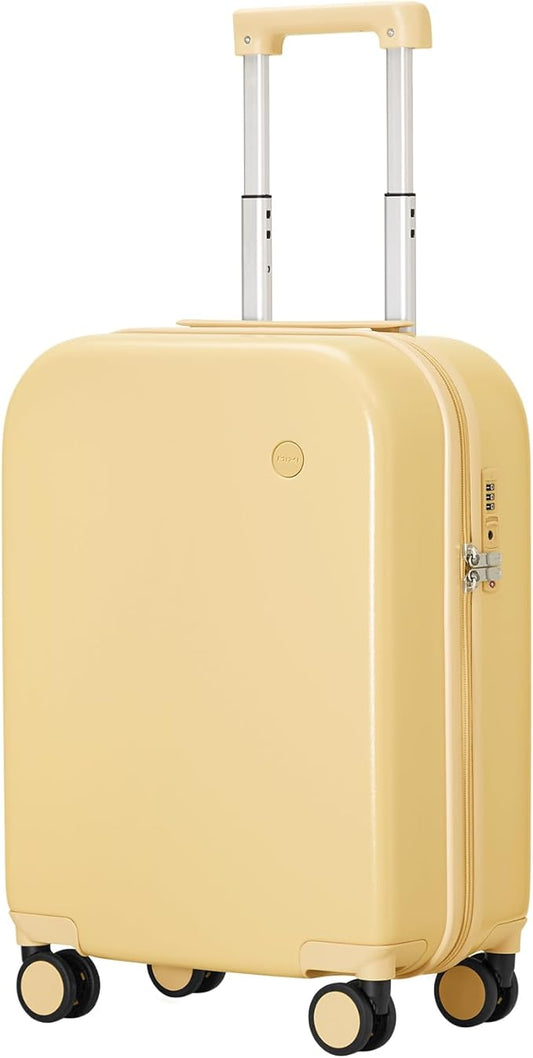 mixi Carry on Luggage, 20'' Suitcase Spinner Wheels Luggage Hardshell Lightweight Rolling Suitcases PC with Cover & TSA Lock for Business Travel, Lark Yellow