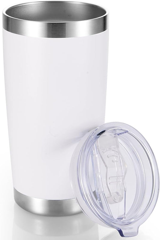 20 oz Tumbler Stainless Steel Tumblers with Lid Double Wall Vacuum Insulated Coffee Mug 20oz Powder Coated Cup for Hot and Cold Drinks, White, 1 pack
