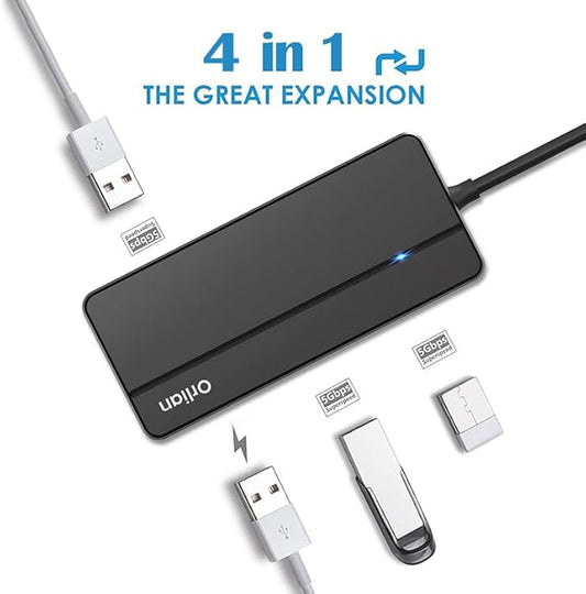 4 Port USB 3.0 Hub Ultra Slim 5Gbps High Speed USB Hub with LED Indicator 4 in 1 USB Splitter for PC Laptop Surface Chromebook PS4 Xbox [Charging NOT Supported]