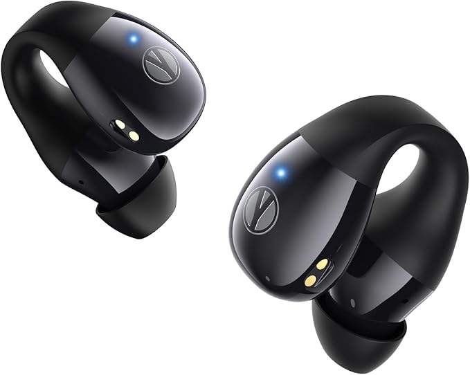 Clip on Earbuds, Open Ear Earbuds Wireless Bluetooth 5.4 with Mic, Open Ear Headphones with Charging Case LED Display, 44H Play, IP54 Waterproof, Lightweight Comfort for Running Sport Workout (Black)