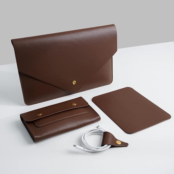 Laptop Sleeve 15 Inch Compatible with New MacBook Pro 15, New MacBook Pro 16, Surface Book 15, Dell XPS 15 with Small Pouch, Mouse Pad and Cord Organizer, Color Dark Brown