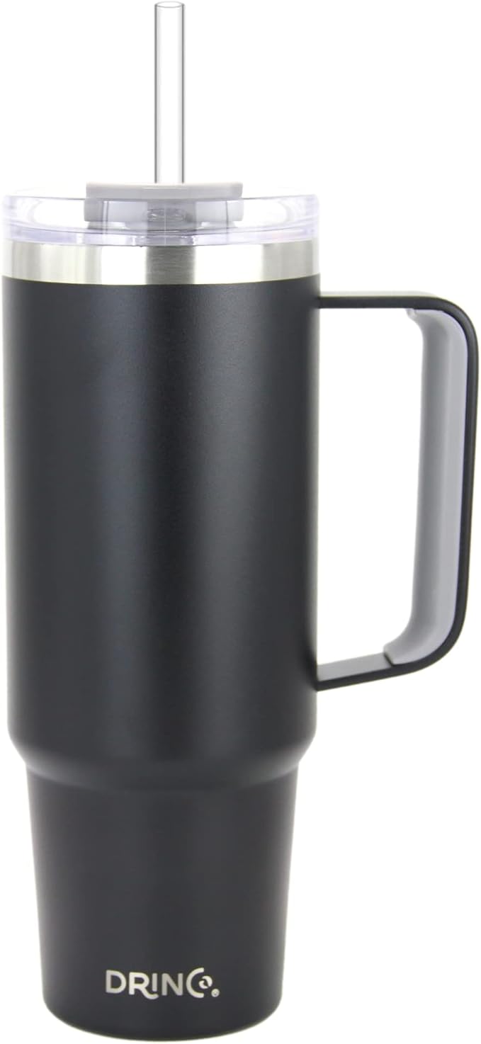 Drinco 40oz 30 oz Tumbler with Handle, Straw Lid, Insulated Stainless Steel Travel Mug Water Bottle Ice Coffee Cup For Cold and Hot, BigSur (30oz, Black)
