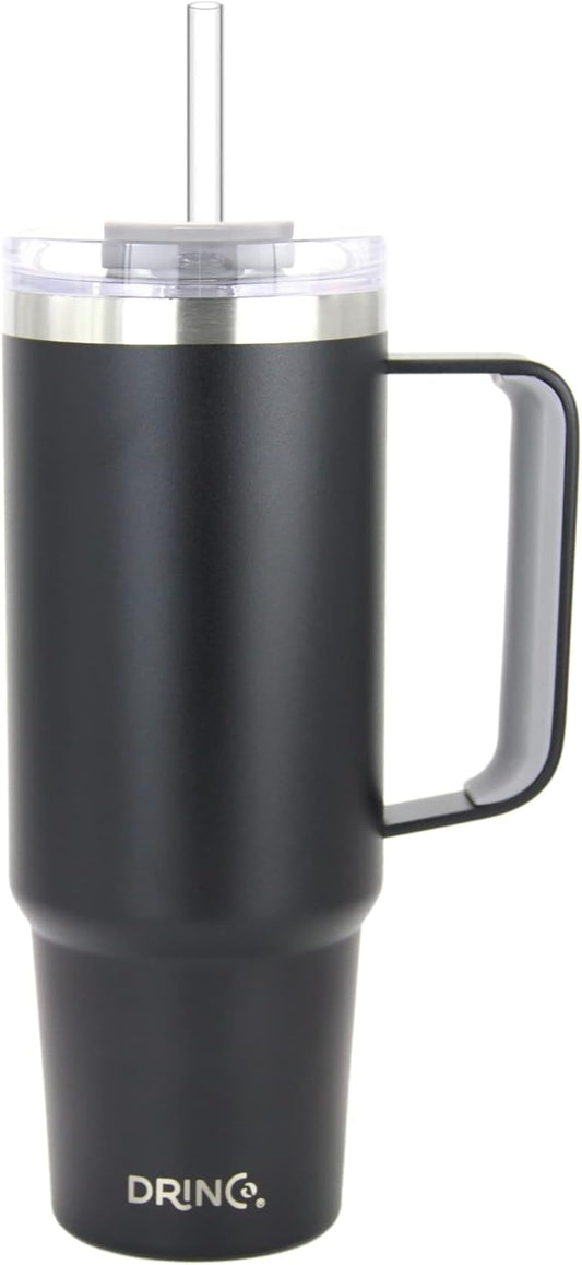 Drinco 40oz 30 oz Tumbler with Handle, Straw Lid, Insulated Stainless Steel Travel Mug Water Bottle Ice Coffee Cup For Cold and Hot, BigSur (30oz, Black)