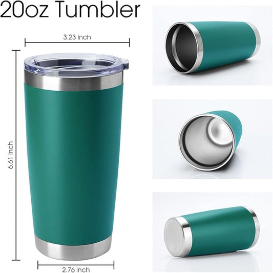 HASLE OUTFITTERS 20oz Tumblers Stainless Steel Mugs with Lid Double Wall Vacuum Insulated Coffee Cups for Cold & Hot Drinks (20oz-Dark Green, 4 Pack)