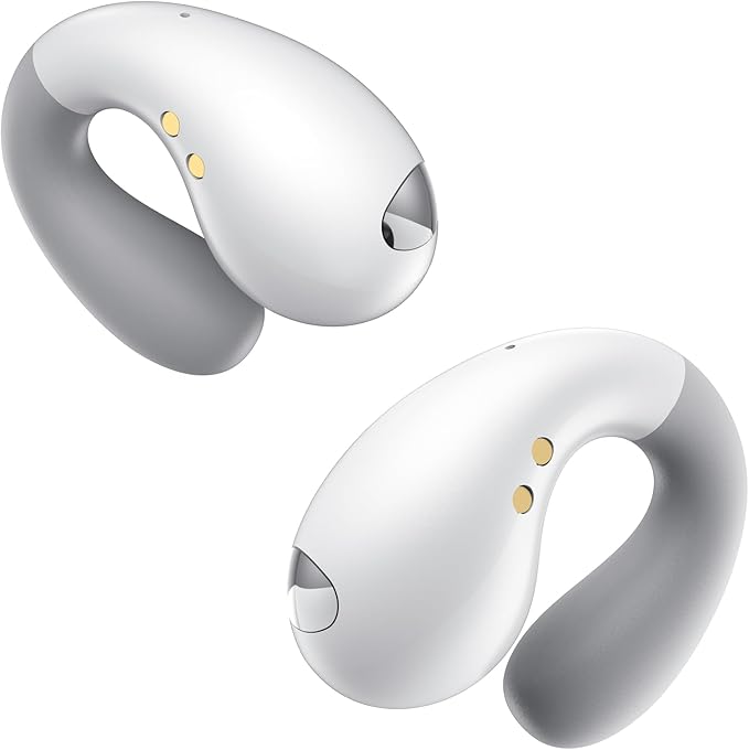 Ultra Open Ear Earbuds - Ergonomic Clip-On Earbuds, Small Bone Conduction Over-The-Ear Headphones with Waterproof Design, Perfect Running Headphones for Sports and Fitness, Velvet White
