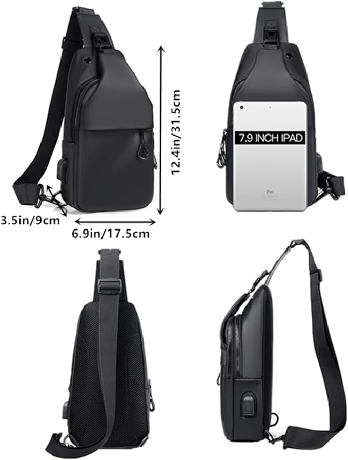 Waterproof Sling Bags Mens Shoulder Crossbody Backpack with USB Charging Port& Headphone,Outdoor Lightweight Bag