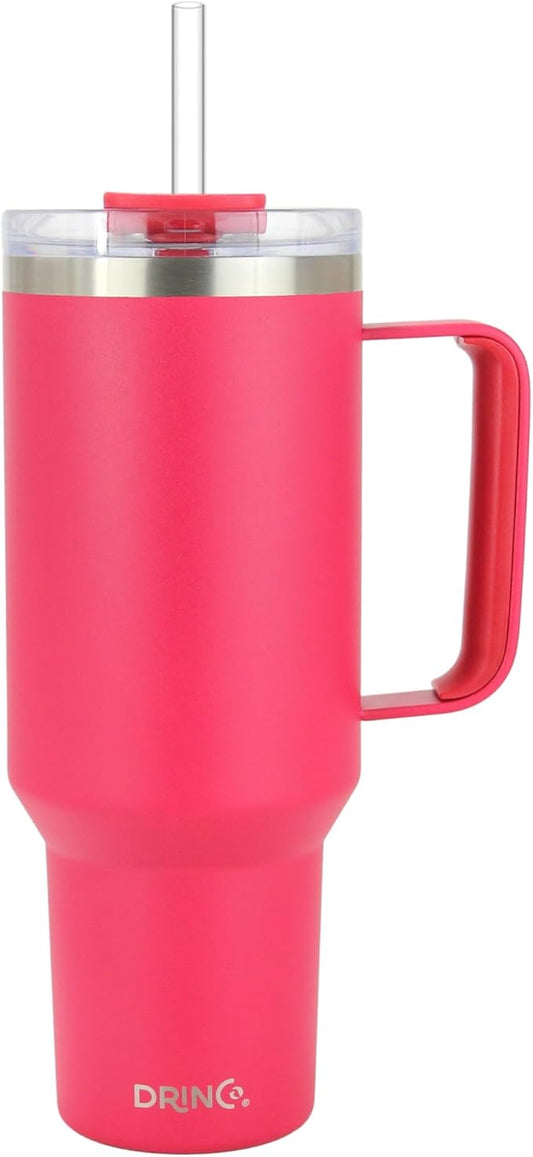 Drinco 40oz 30 oz Tumbler with Handle, Straw Lid, Insulated Stainless Steel Travel Mug Water Bottle Ice Coffee Cup For Cold and Hot, BigSur (40oz, Viva Magenta)
