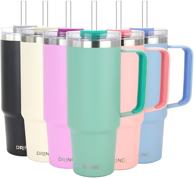 Drinco 40oz 30 oz Tumbler with Handle, Straw Lid, Insulated Stainless Steel Travel Mug Water Bottle Ice Coffee Cup For Cold and Hot, BigSur (30oz, Sage)