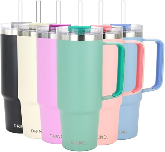 Drinco 40oz 30 oz Tumbler with Handle, Straw Lid, Insulated Stainless Steel Travel Mug Water Bottle Ice Coffee Cup For Cold and Hot, BigSur (30oz, Sage)