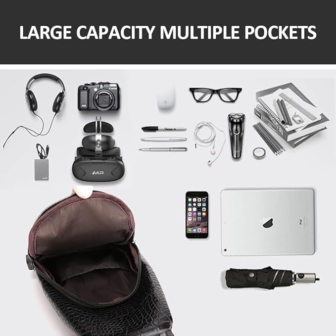 Peicees Leather Sling Bag Mens Crossbody Bag Chest Bag Sling Backpack for Men with USB Charge Port