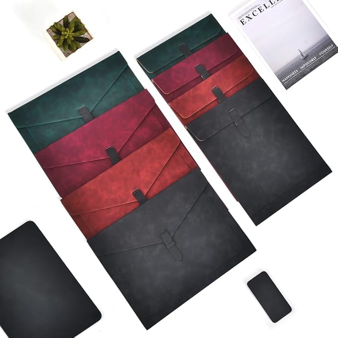 Green PU Leather File Folder, Snap Closure Document Organizer, A4 Envelopes Filing Folder