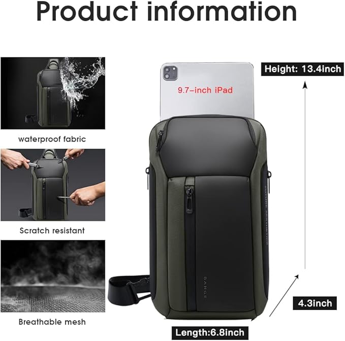 BANGE Sling Bag, Waterproof Men's Chest Bag Shoulder bags Crossbody Sling Backpack for Men……