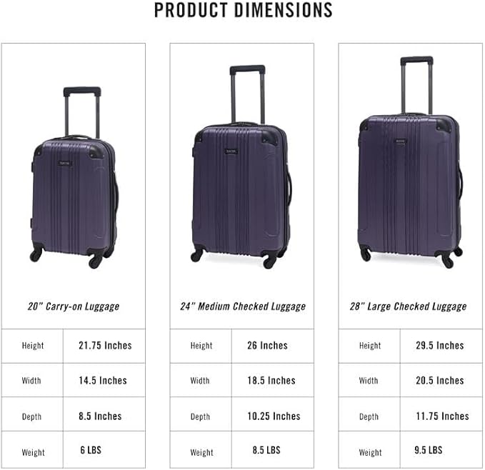 Kenneth Cole REACTION Out of Bounds Lightweight Hardshell 4-Wheel Spinner Luggage, Smokey Purple, 20-Inch Carry On