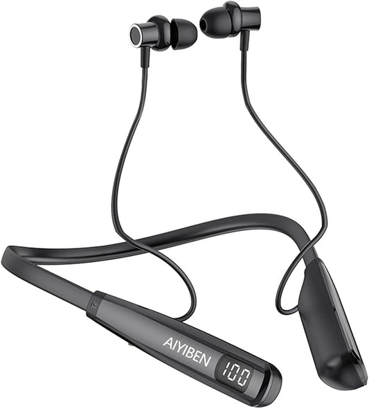 Neckband Bluetooth Headphone with LED Power, Neckband Headphones 100 Hours Playtime, in-Ear Bluetooth Headphone with Microphone for Running and Exercising in The Gym (Y10)