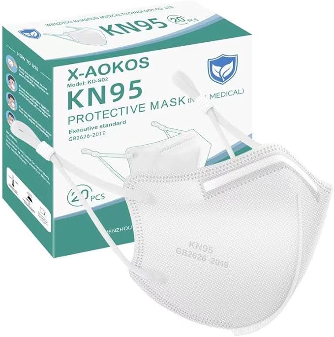 Adjustable KN95 Masks, 5-Layer Disposable Respirator Masks with Adjustable Ear Loops, Individually Wrapped