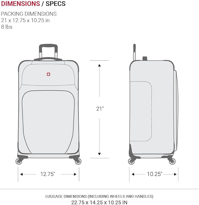 SwissGear Sion Softside Expandable Luggage with Spinner Wheels, Evergreen, 3-Piece Set (21/25/29)