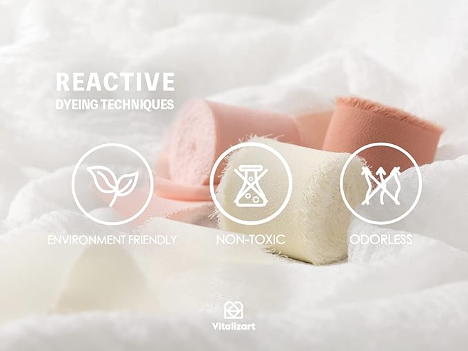 Vitalizart Chiffon Silk Ribbon 1 1/2 Inch x 75 Yd Handmade Frayed Edge Assorted Ribbons for Gift Wrapping Bridal Bouquets Baby Shower Wedding Invitations