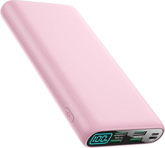 Portable Charger 38800mAh,LCD Display Power Bank,5 USB Outputs Battery Pack Backup,USB-C in&out Dual Input Phone Charging Compatible with iPhone 16/15/14/13 Pro,Android Samsung Galaxy Pixel Nexus-Pink