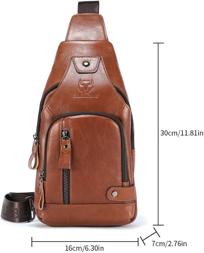 Sling Bag for Men Genuine Leather Chest Bag Crossbody Backpack Travel Hiking Outdoor Sports