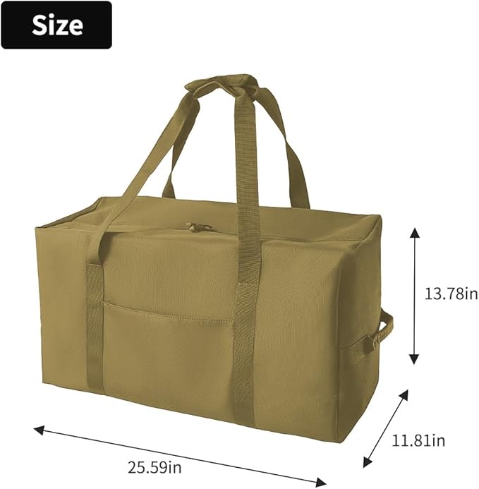 Large Military Duffle Bag Tactical Gear Load Out Bag Camping Storage Utility Tote Deployment Cargo Bag Travel Sports Equipment Duffel Luggage Bag with (Khaki, Medium 25.59"x11.81"x13.78"))