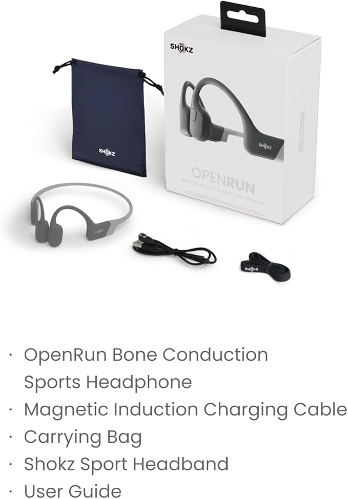 SHOKZ OpenRun (AfterShokz Aeropex) - Open-Ear Bluetooth Bone Conduction Sport Headphones - Sweat Resistant Wireless Earphones for Workouts and Running - Built-in Mic, with Headband