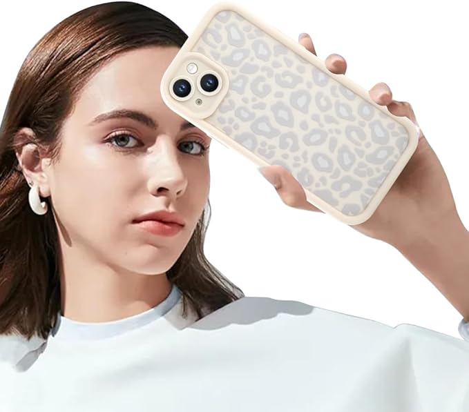 KANGHAR Case for iPhone 15 Leopard Printed Pattern Cute Cheetah Phone Case Soft TPU Shockproof Protective Cover for iPhone 15 6.1 Inch Beige with Gray Prints