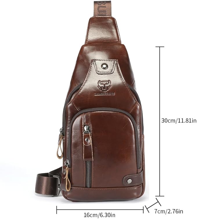Sling Bag for Men Genuine Leather Chest Bag Crossbody Backpack Travel Hiking Outdoor Sports