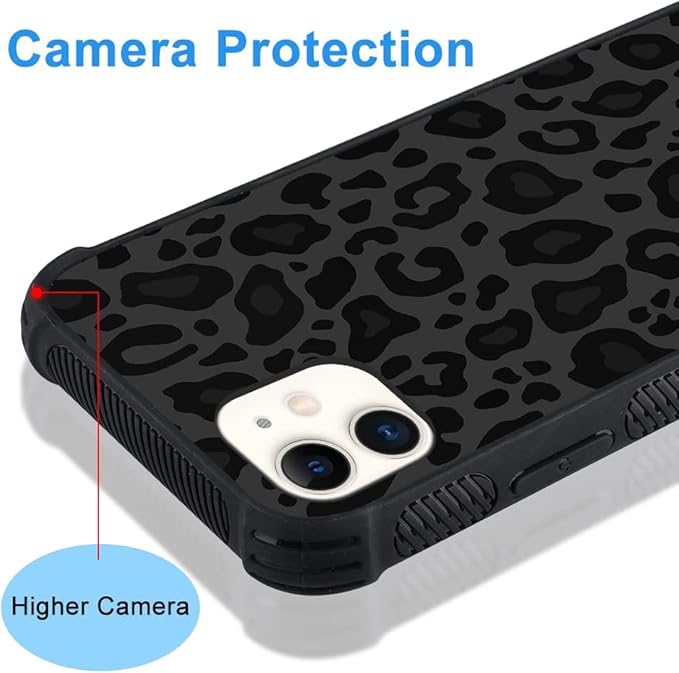 KANGHAR Case Compatible with iPhone 11,Black Leopard Design,Tire Texture Non-Slip +Shockproof Rugged TPU Protective Case for iPhone 11 6.1 Inch (2019) Leopard Pattern