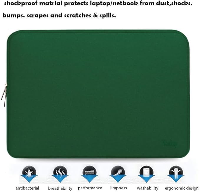 Laptop Sleeve Case, Resistant Neoprene Notebook Computer Pocket Case/Tablet Briefcase Carrying Bag Compatible for 15.6 Inch Asus Fujitsu HP Sony Toshiba Acer- (DarkGreen)