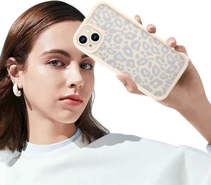 KANGHAR Case for iPhone 14 Leopard Printed Pattern Cute Cheetah Phone Case Soft TPU Shockproof Protective Cover for iPhone 14 6.1 Inch Beige with Gray Prints