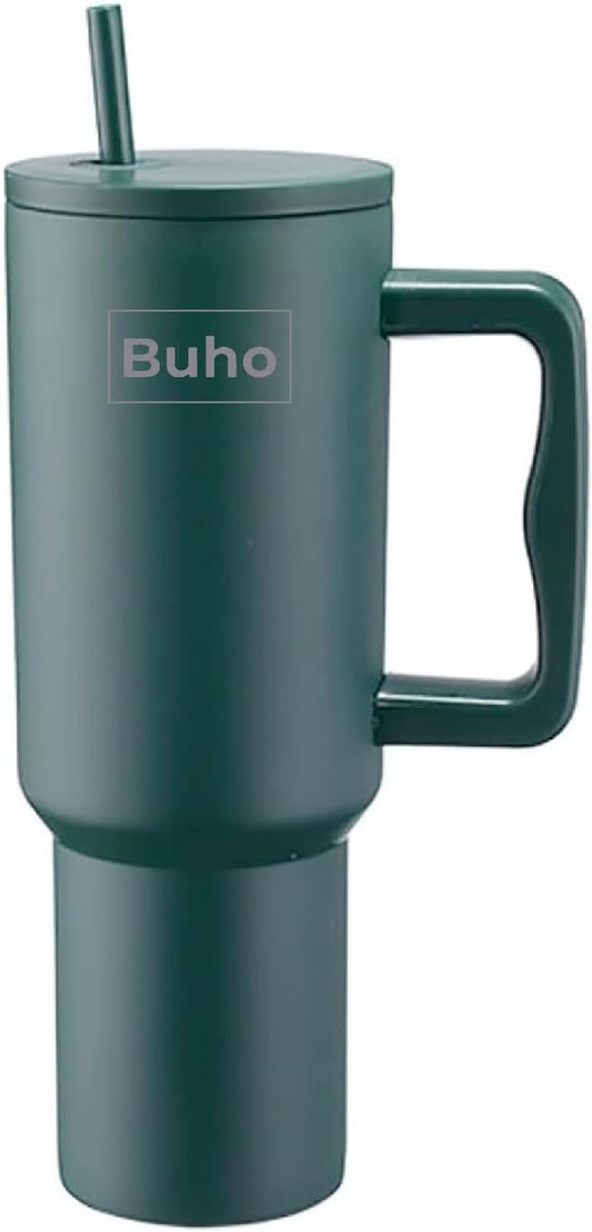 Outdoor Tumbler, 40 oz, Double-Wall Insulated, Ergonomic Handle with Lid Straw (Dark Green)