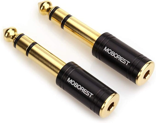MOBOREST 3.5mm to 1/4" Adapter - Authentic Genuine Universal 6.35mm Pure Copper Adapter Jack - 3.5mm (1/8 Inch) Female to 6.35mm (1/4 Inch) Male Headphone Adapter, Black Fashion 2-Pack