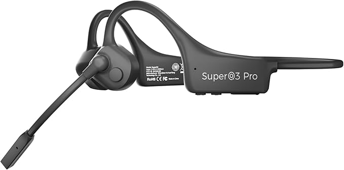 Bone Conduction Bluetooth Headphones with Microphone Wireless Computer Headsets with Mic Noise Canceling Open Ear Large Battery Multi-Point Connection for Working Cycling Driving Meeting