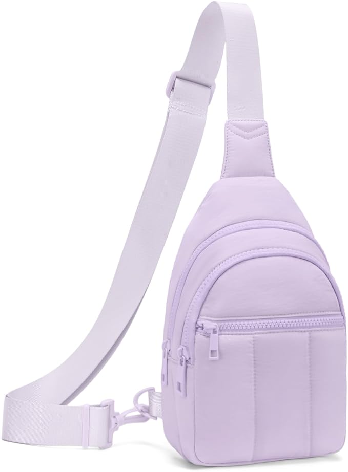 Quilted Puffer Crossbody Bags for Women Small Puffy Sling Bag Lightweight Cross Body Bubble Purse Shoulder Bag for Travel (Lavender)