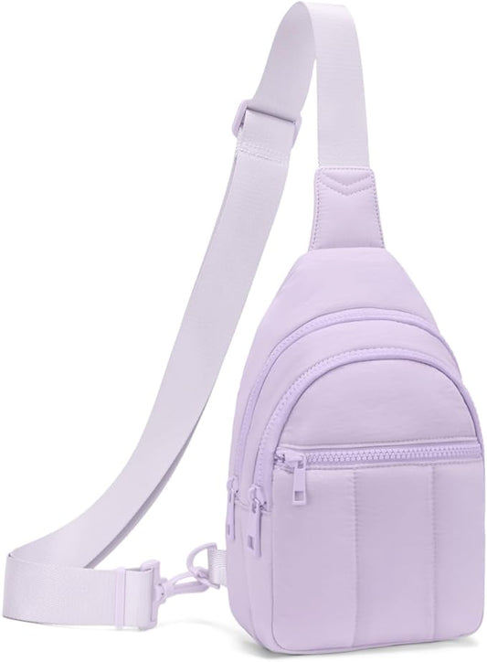 Quilted Puffer Crossbody Bags for Women Small Puffy Sling Bag Lightweight Cross Body Bubble Purse Shoulder Bag for Travel (Lavender)