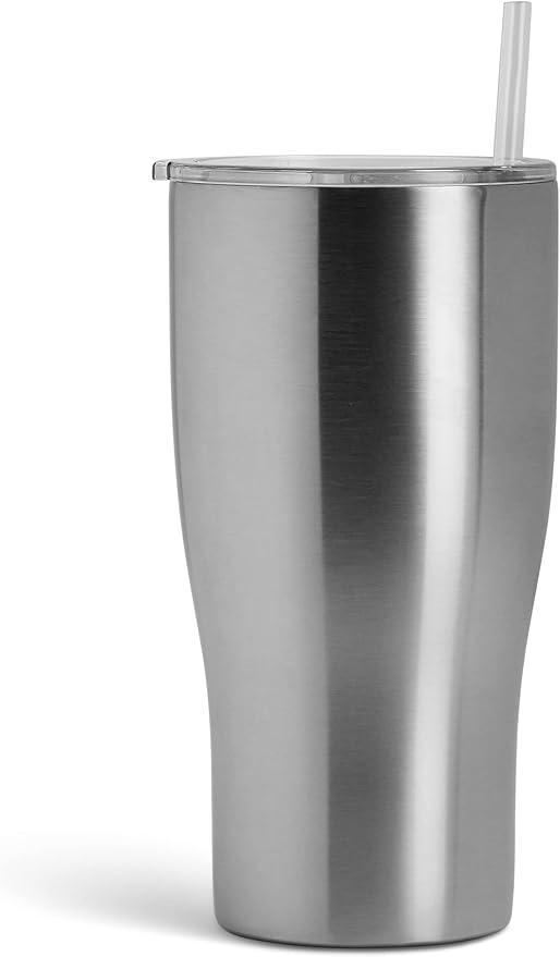 makerflo Silver 30 oz Curve Stainless Steel Tumbler Pack of 25 with Lid & Straw | Craft-Ready for DIY Gifts & Personalization (Epoxy, UV DTF, Vinyl, and Laser Engraving) - Not for Sublimation