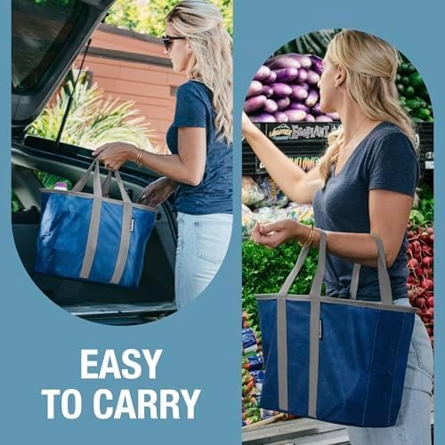CleverMade EcoBasket Reusable Grocery Tote - Collapsible Storage Shopping Organizer - Heavy Duty Utility Bag Home